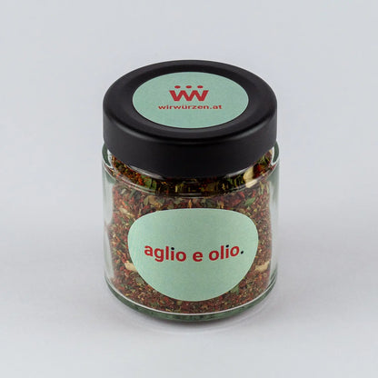 Aglio e Olio 50 g Glas– aromatische italienische Gewürzmischung mit Knoblauch und Kräutern, ideal für Pasta, Pizza und Gemüse