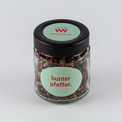 Bunter Pfeffer 60 g Glas – aromatische Pfeffermischung, ideal für Fleisch, Fisch, Gemüse, Saucen und Marinaden
