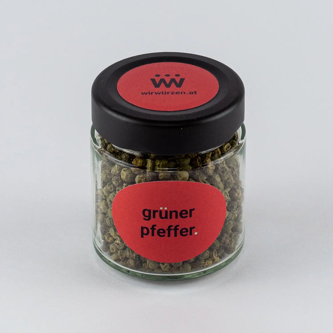 Grüner Pfeffer 50 g Glas – aromatische Pfefferkörner, ideal für Fleisch, Saucen, Gemüsegerichte und Salate