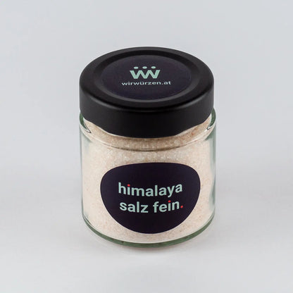 Himalaya Salz fein 150 g Glas– naturbelassenes, fein gemahlenes Steinsalz mit mildem Geschmack für Küche und Tisch