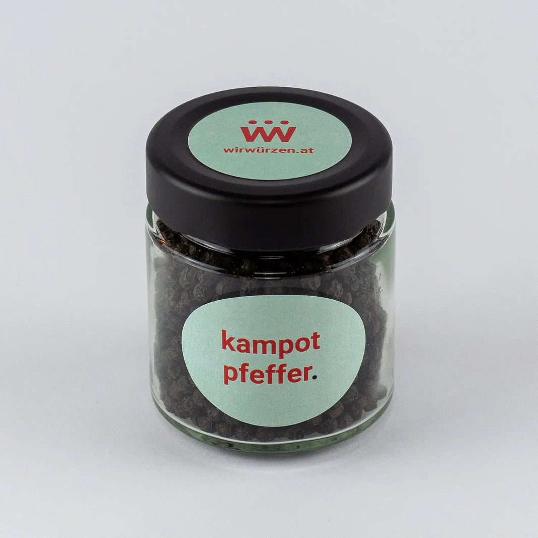 Kampot Pfeffer 70 g Glas – aromatische Pfefferkörner aus Kambodscha für Fleisch, Gemüse und Saucen
