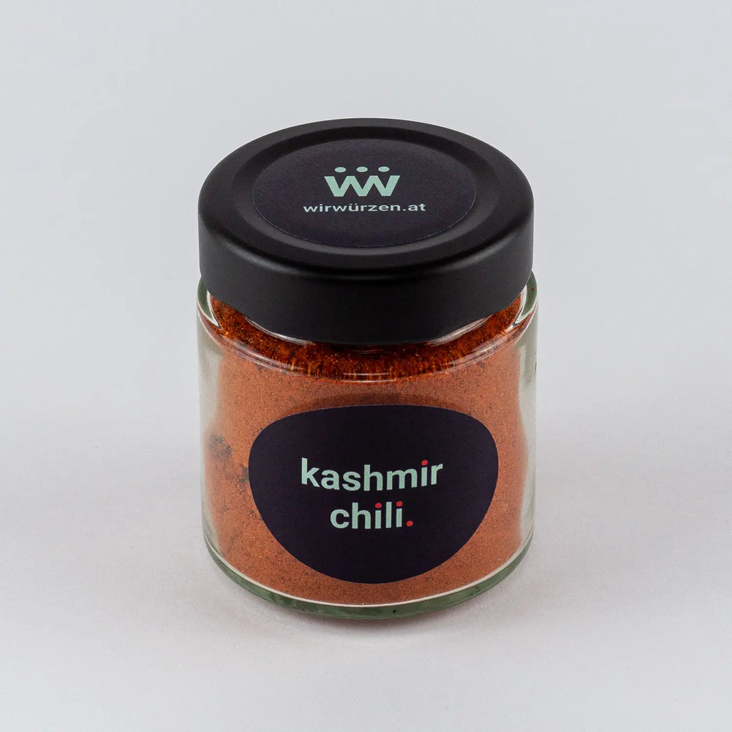 Kashmir Chili 60 g Glas – mild-fruchtiges Chilipulver für Currys, Marinaden und indische Gerichte