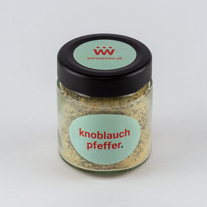 Knoblauch Pfeffer 80 g Glas – aromatische Mischung aus Pfeffer und Knoblauch für Fleisch, Gemüse und Marinaden