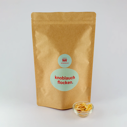 Knoblauch Flocken 400 g Beutel – Vorratspackung Knoblauchstücke für Gastronomie, Marinaden und Gemüsegerichte