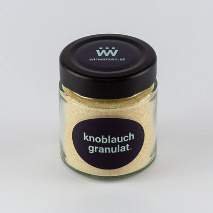Knoblauch Granulat 90 g Glas  – aromatisches Granulat für Suppen, Marinaden, Fleisch- und Gemüsegerichte