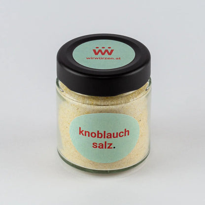 Knoblauch Salz 120 g Glas – aromatische Mischung aus Salz und Knoblauch für Fleisch, Gemüse und Dips