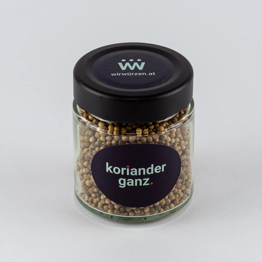 Koriander ganz 40 g Glas – aromatische ganze Samen für Currys, Eintöpfe, Fleischgerichte und Gemüse