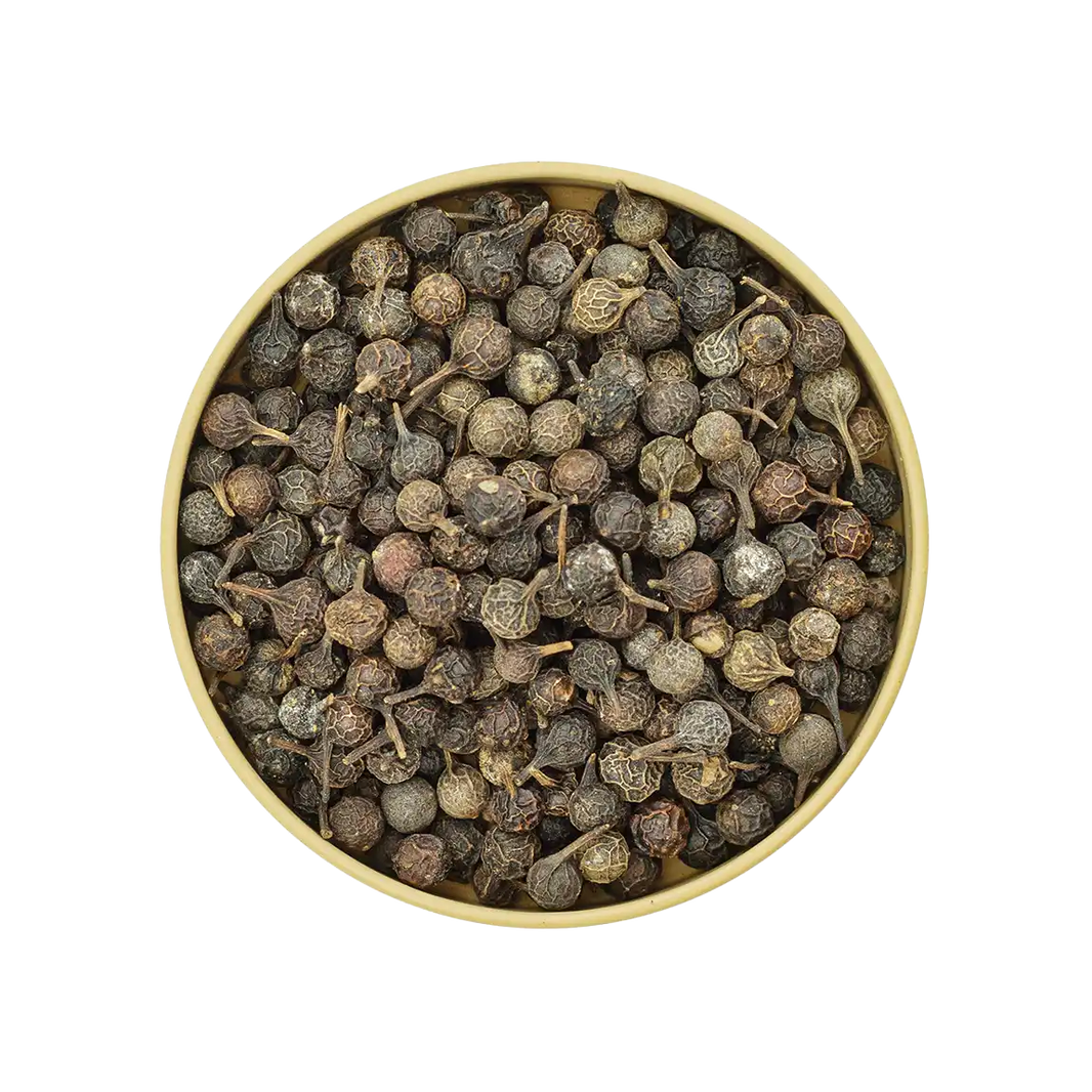 Kubeben Pfeffer – ganze, dunkle Pfefferkörner mit leichtem Stiel, würzig und aromatisch