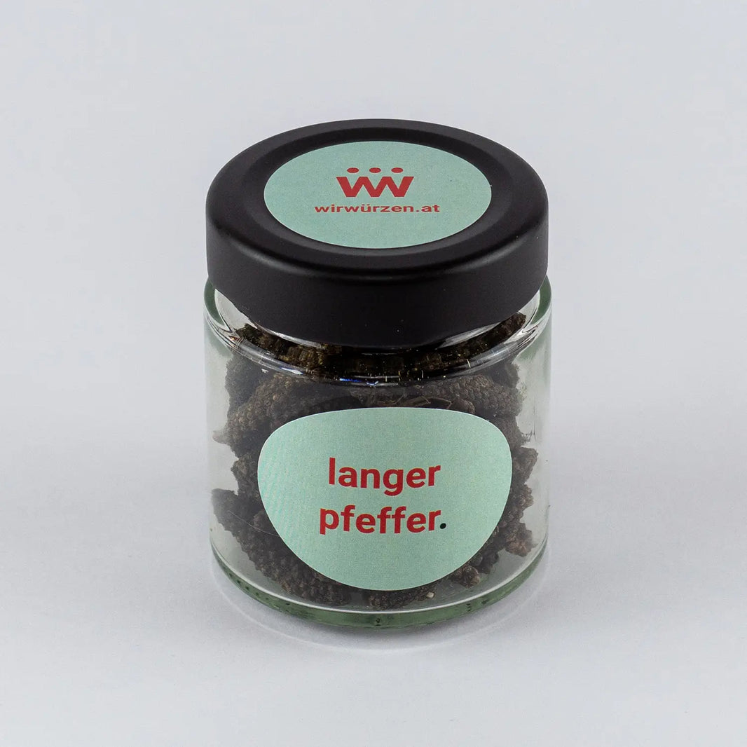 Langer Pfeffer 50 g Glas – aromatische Pfefferkörner für Currys, Fleischgerichte, Gemüse und Saucen