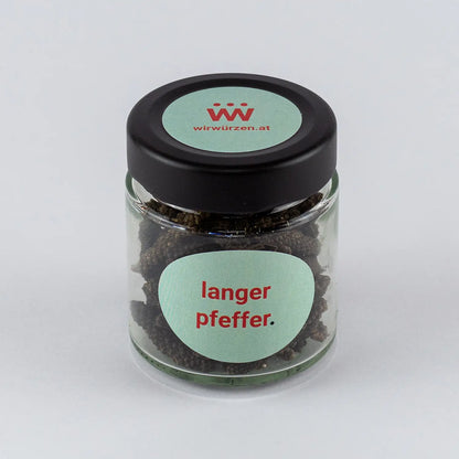 Langer Pfeffer 50 g Glas – aromatische Pfefferkörner für Currys, Fleischgerichte, Gemüse und Saucen