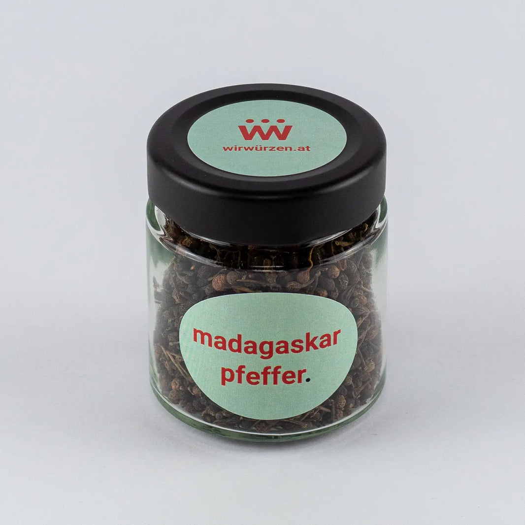 Madagaskar Pfeffer 60 g Glas – aromatischer schwarzer Pfeffer mit intensiver Schärfe und würziger Tiefe
