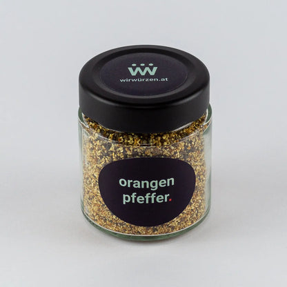 Orangenpfeffer 60 g Glas – fruchtig-pikante Pfeffermischung mit Orange, ideal zu Fisch, Geflügel und Salaten