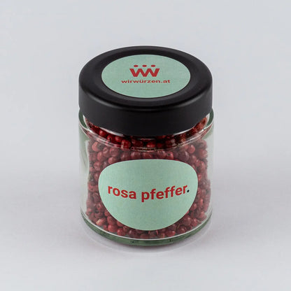Rosa Pfeffer 40 g Glas – aromatische, leicht fruchtige Pfefferkörner für Fleisch, Fisch, Salate und Dressings