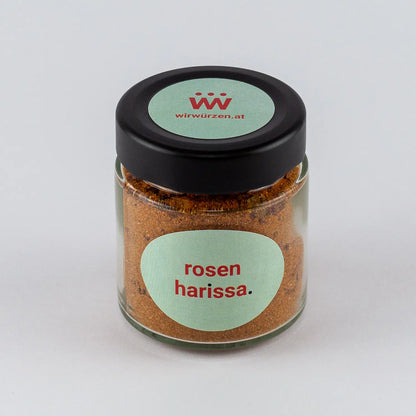 Rosen Harissa 50 g Glas – scharfe Gewürzmischung mit Rosenblüten, ideal für Marinaden, Eintöpfe und orientalische Küche