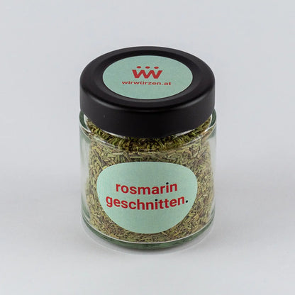 Rosmarin geschnitten 50 g Glas – aromatische Kräuter für Fleisch, Ofengerichte, Gemüse und mediterrane Küche