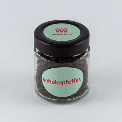 Schokoladen Pfeffer 60 g Glas – aromatischer Pfeffer mit fein-herber Kakaonote und angenehmer Schärfe