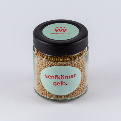 Senfkörner gelb 80 g Glas – aromatische Samen für Senf, Saucen, Dressings und Fleischgerichte