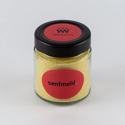 Senfmehl 60 g Glas – fein gemahlen, würzig-scharf für Marinaden, Dressings und Fleischgerichte
