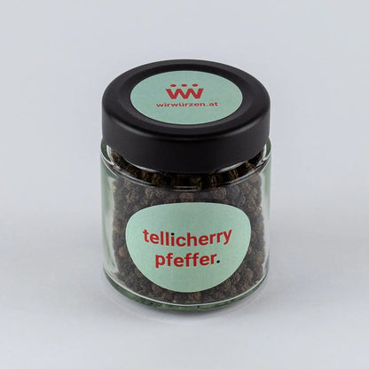 Tellicherry Pfeffer 60 g Glas – aromatischer schwarzer Pfeffer für Fleisch, Gemüsegerichte und Gewürzmischungen