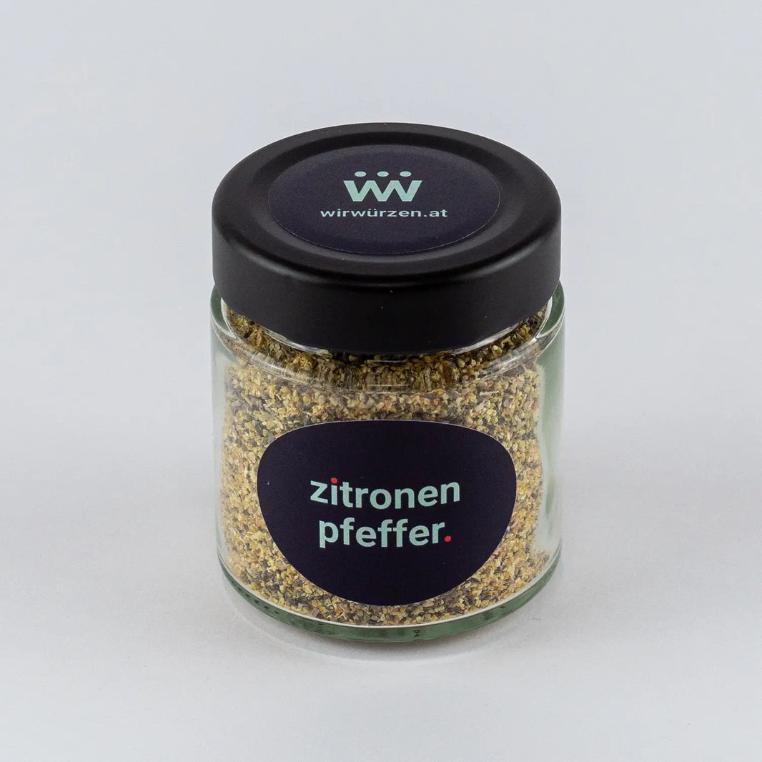 Zitronenpfeffer 60 g Glas – aromatischer Pfeffer mit Zitrusnote für Fisch, Geflügel, Salate und Gemüse